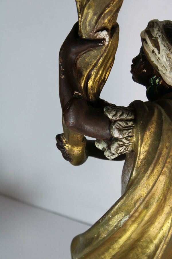Vintage XL French chalk blackamoor figurine statue lamp flame shade