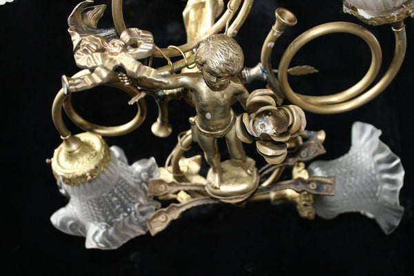 RAre antique Bronze Cherub putti lady Louis XVI chandelier lamp