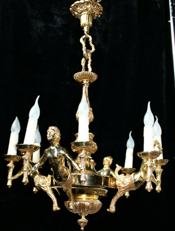 Vintage French bronze caryatid figural Chandelier lamp n2