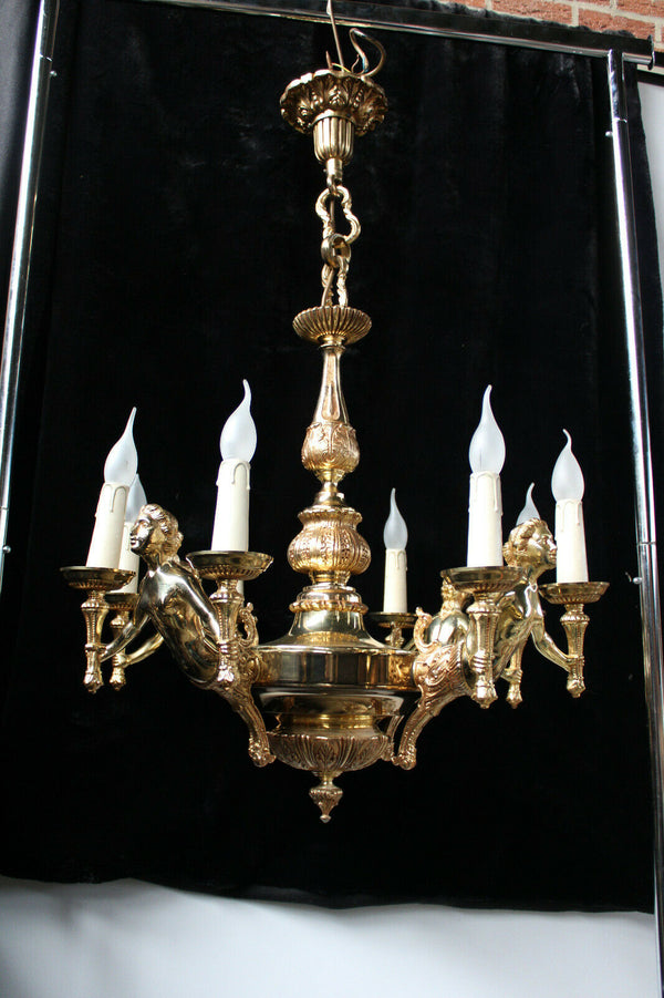 Vintage French bronze caryatid figural Chandelier lamp n1