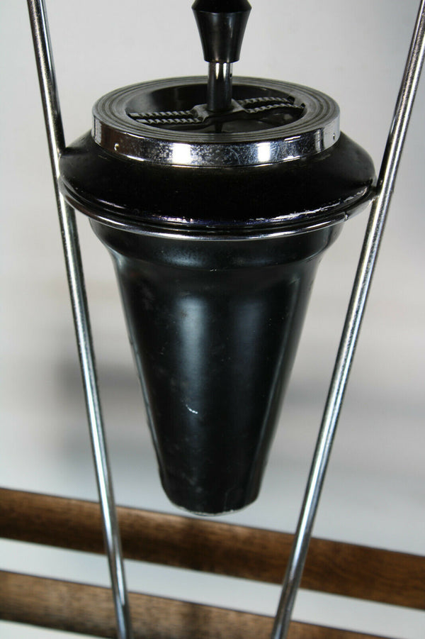 Retro vintage 1970 wood chrome metal ashtray magazine stand holder rare