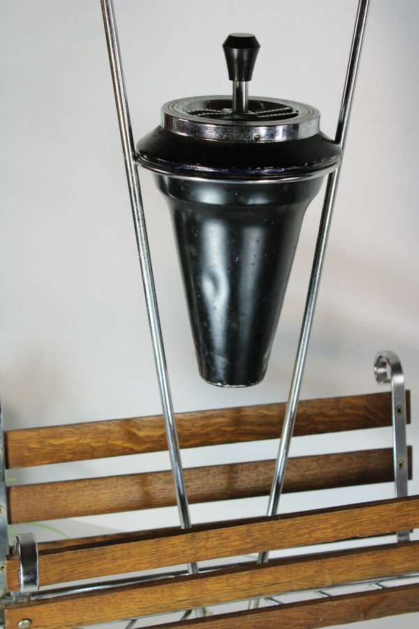 Retro vintage 1970 wood chrome metal ashtray magazine stand holder rare