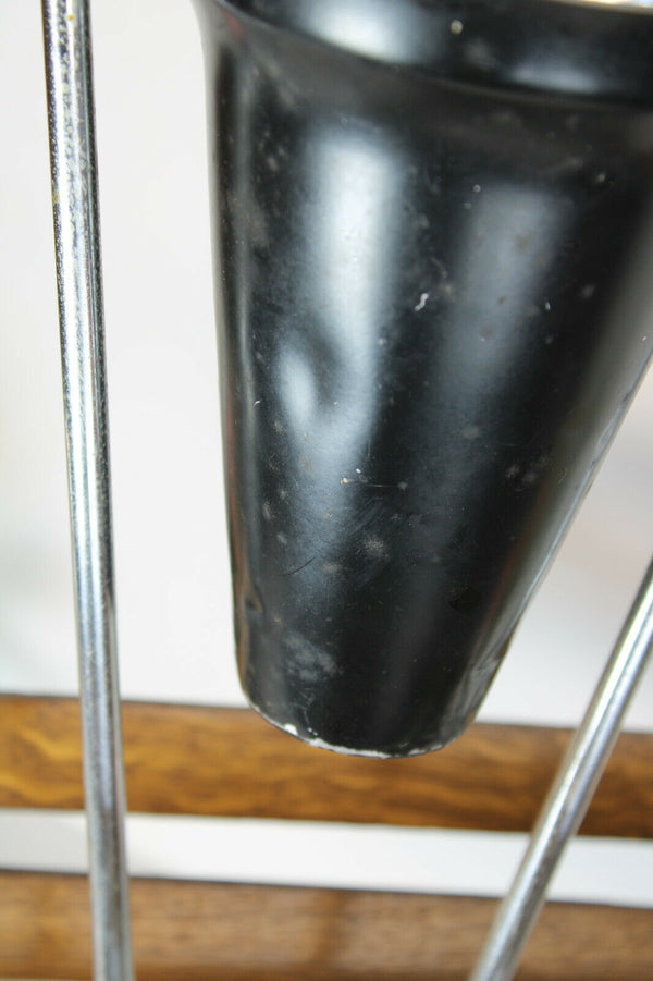 Retro vintage 1970 wood chrome metal ashtray magazine stand holder rare