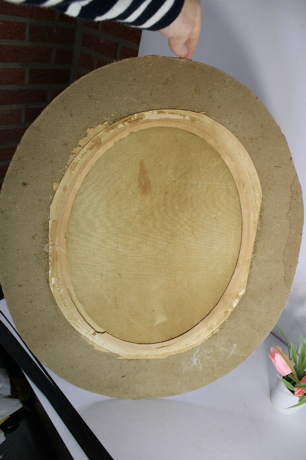 Antique french oil canvas cardboard dog hunting pheasant bird painting signed