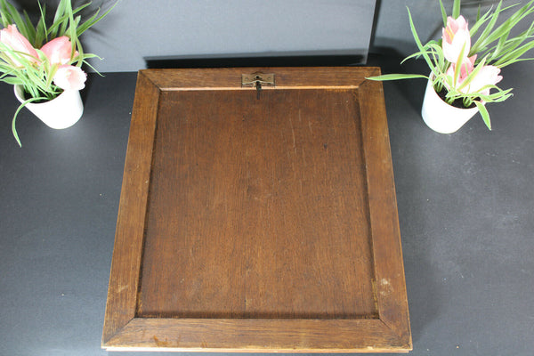 Antique wood carved wall panel coat of arms knight mythological dragons rare