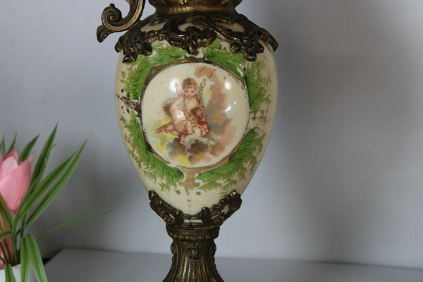 pair antique opaline putti cherub angels pitcher vases