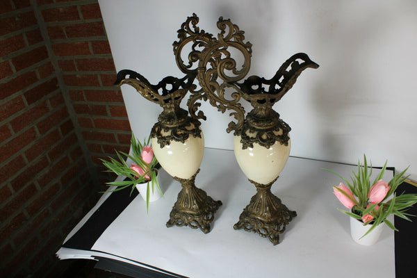 pair antique opaline putti cherub angels pitcher vases