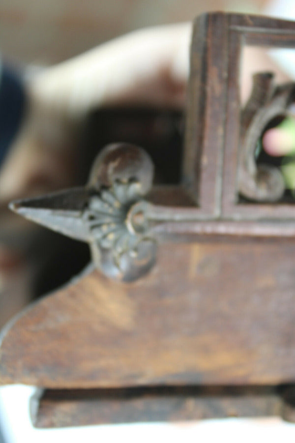 Antique Black Forest wood carved religious chapel crucifix mother pearl corpus