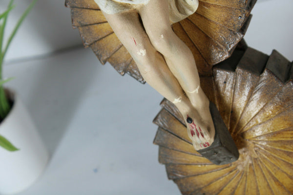 antique French wood cut cross crucifix chalkware christ corpus