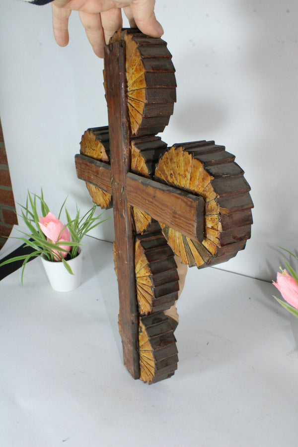 antique French wood cut cross crucifix chalkware christ corpus