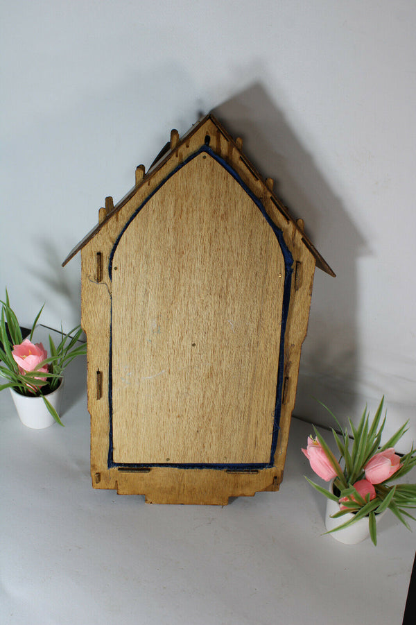 Rare french religious wood cut carved archangel wall chapel