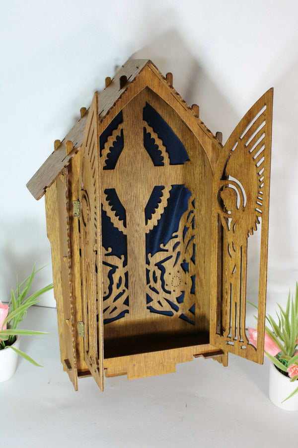 Rare french religious wood cut carved archangel wall chapel