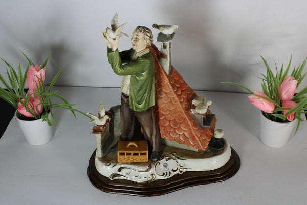 Rare large capodimonte porcelain pigeon fancier Statue sculpture marked