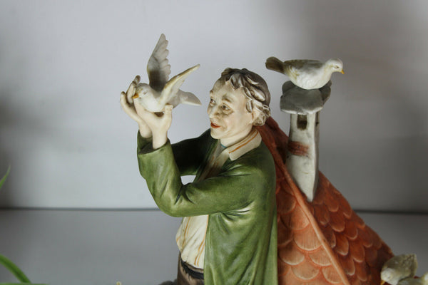 Rare large capodimonte porcelain pigeon fancier Statue sculpture marked