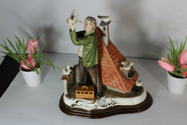 Rare large capodimonte porcelain pigeon fancier Statue sculpture marked