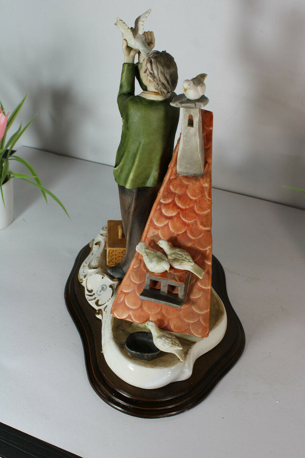 Rare large capodimonte porcelain pigeon fancier Statue sculpture marked