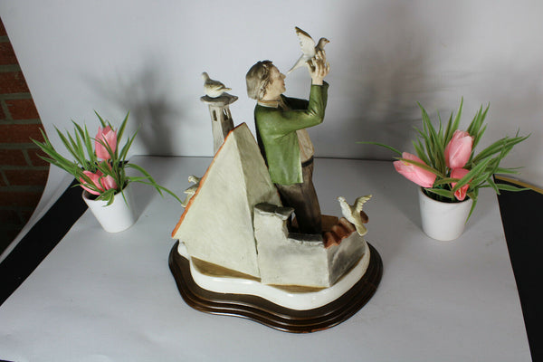 Rare large capodimonte porcelain pigeon fancier Statue sculpture marked