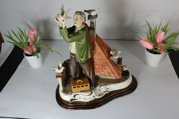 Rare large capodimonte porcelain pigeon fancier Statue sculpture marked