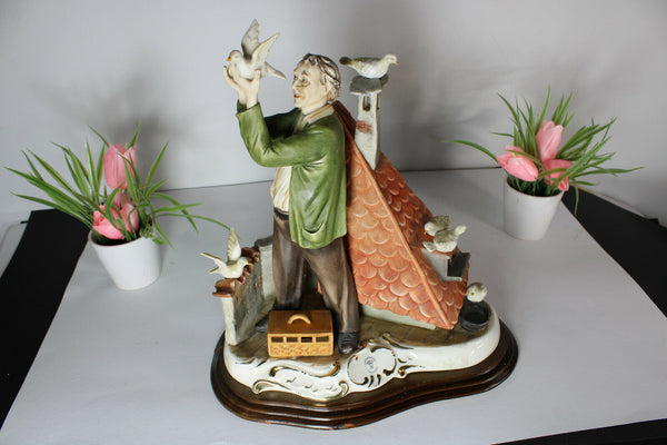 Rare large capodimonte porcelain pigeon fancier Statue sculpture marked