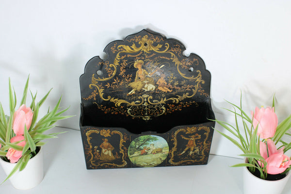 Antique french napoleon III paper mache Wall letter holder