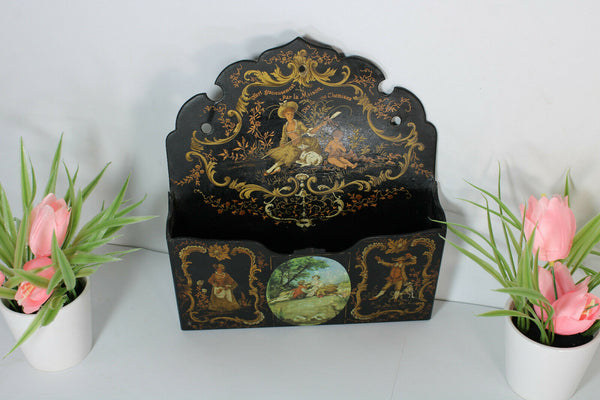 Antique french napoleon III paper mache Wall letter holder