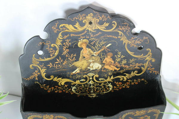 Antique french napoleon III paper mache Wall letter holder