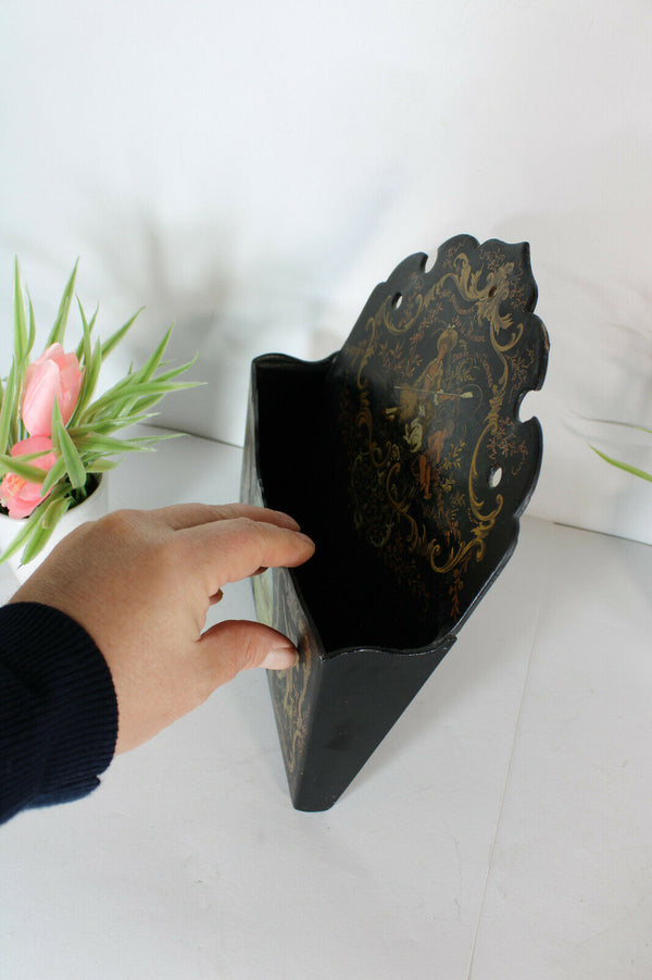 Antique french napoleon III paper mache Wall letter holder