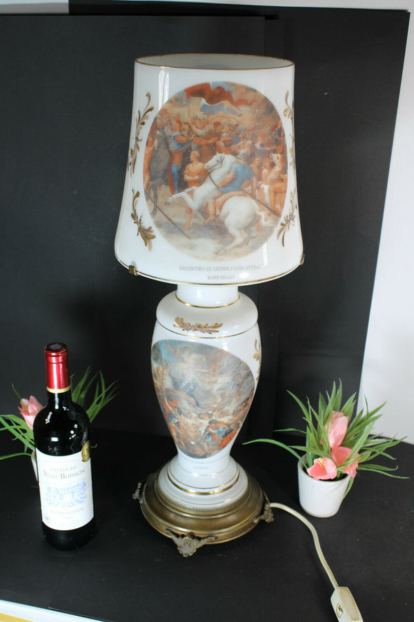 rare XL French opaline glass rubens Raffaelo painting decors table lamp