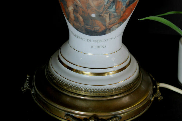 rare XL French opaline glass rubens Raffaelo painting decors table lamp
