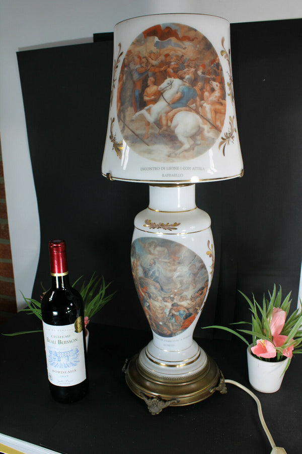 rare XL French opaline glass rubens Raffaelo painting decors table lamp