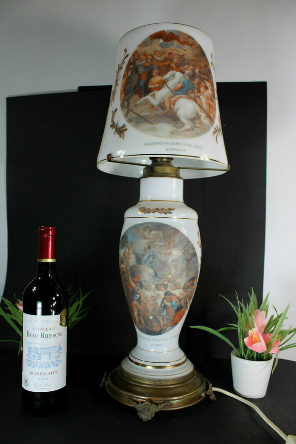 rare XL French opaline glass rubens Raffaelo painting decors table lamp