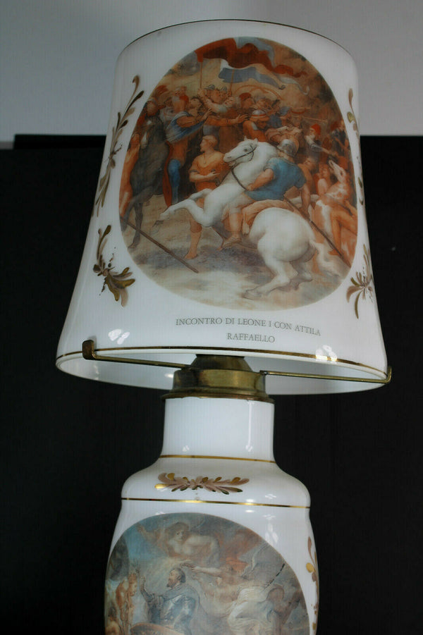 rare XL French opaline glass rubens Raffaelo painting decors table lamp