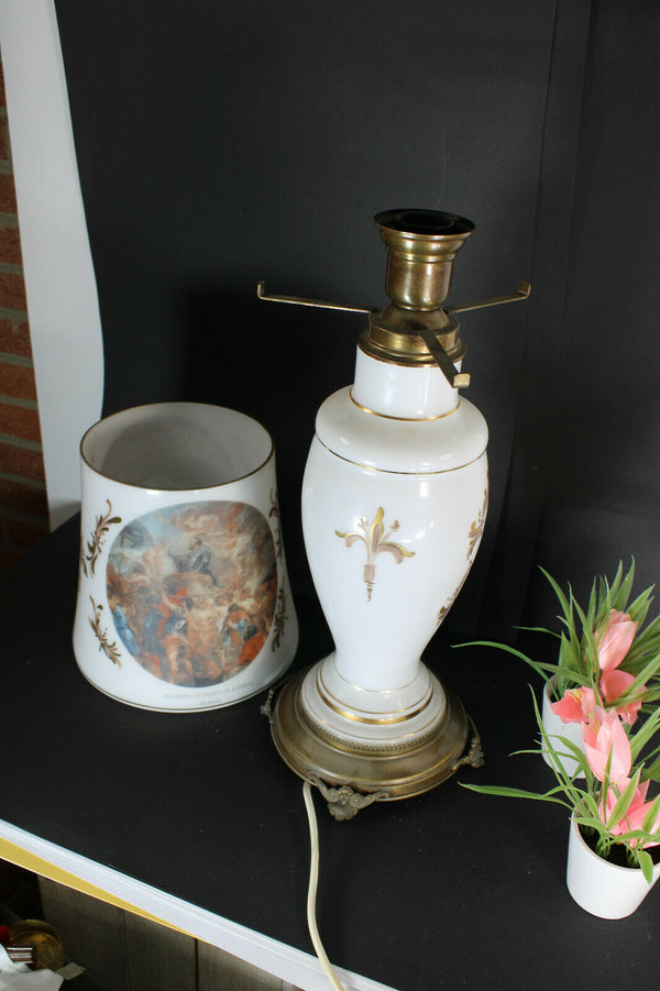 rare XL French opaline glass rubens Raffaelo painting decors table lamp