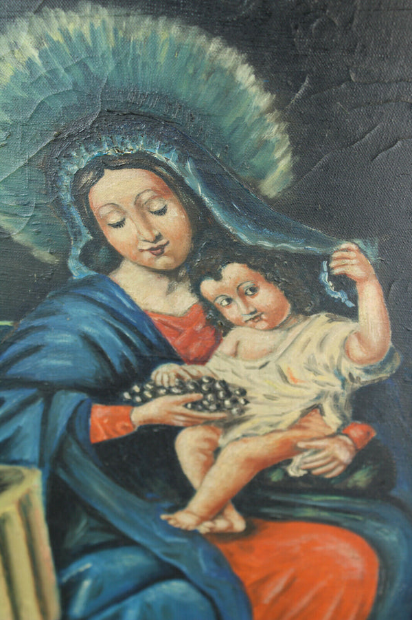Antique South european madonna painting oil canvas signed