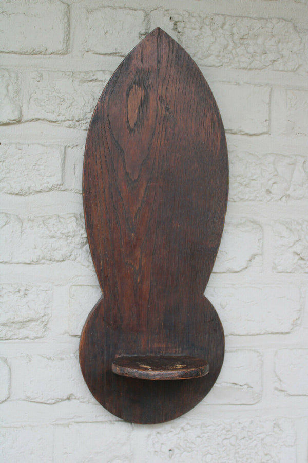 Vintage german wood carved polychrome madonna figurine on wall console