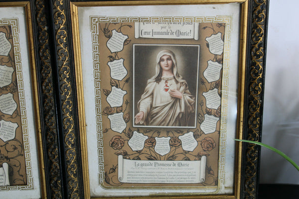 pair antique french litho sacred heart jesus mary portrait Wall panel