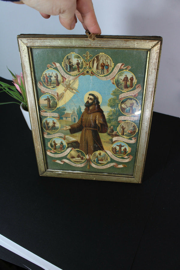 Antique francis assisi Religious litho wall plaque