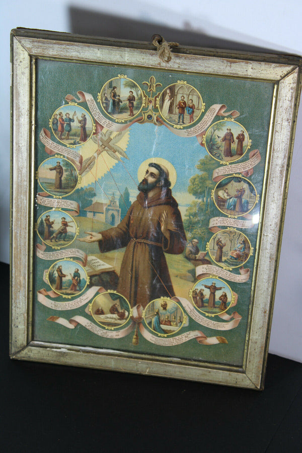 Antique francis assisi Religious litho wall plaque