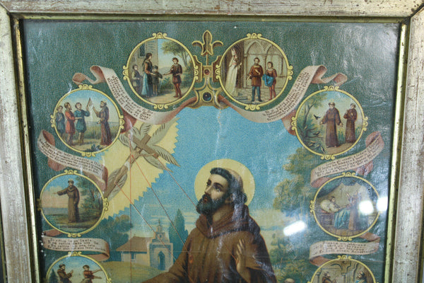 Antique francis assisi Religious litho wall plaque