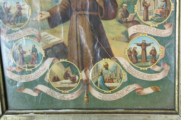 Antique francis assisi Religious litho wall plaque
