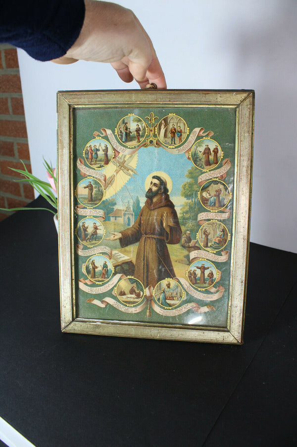 Antique francis assisi Religious litho wall plaque