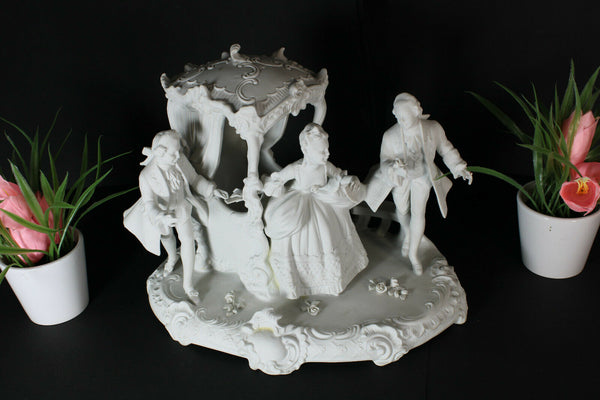 LArge german unterweissback bisque porcelain group coach statue figurine
