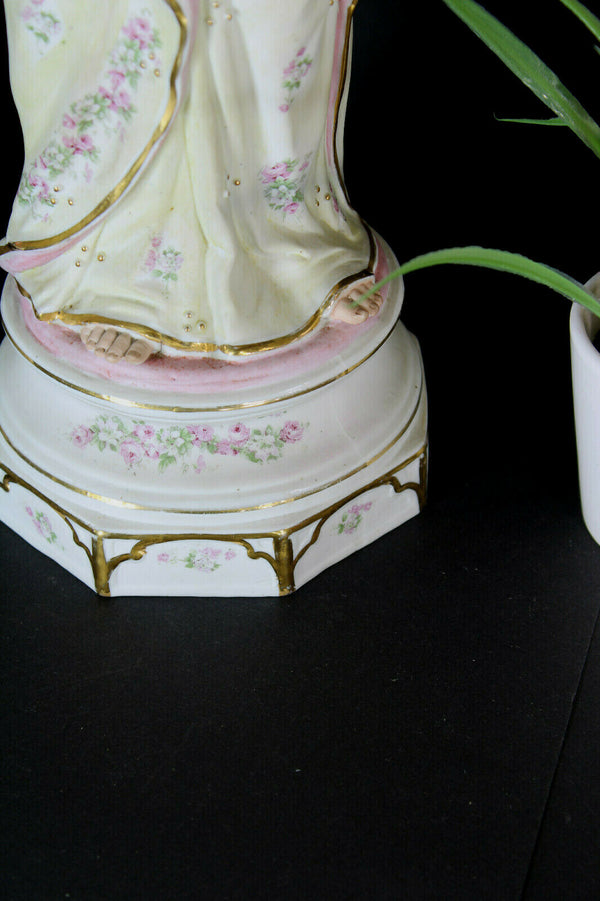 Antique German bisque porcelain Large sacred heart jesus statue religious