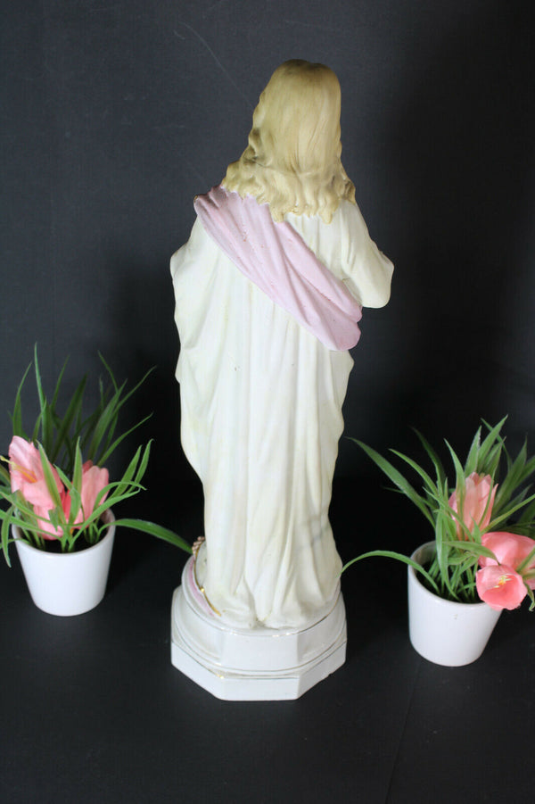 Antique German bisque porcelain Large sacred heart jesus statue religious