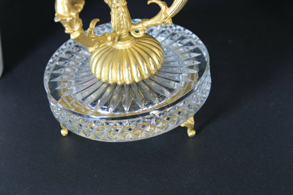 French crystal glass centerpiece bowl brass cherub putti figurial empire design