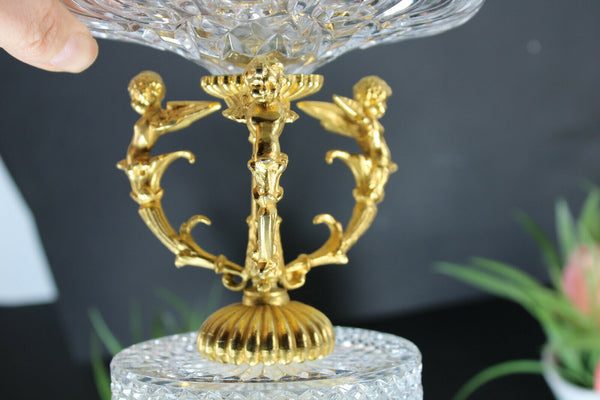 French crystal glass centerpiece bowl brass cherub putti figurial empire design