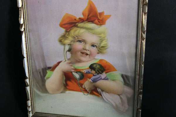 antique cute litho girl Wall print framed