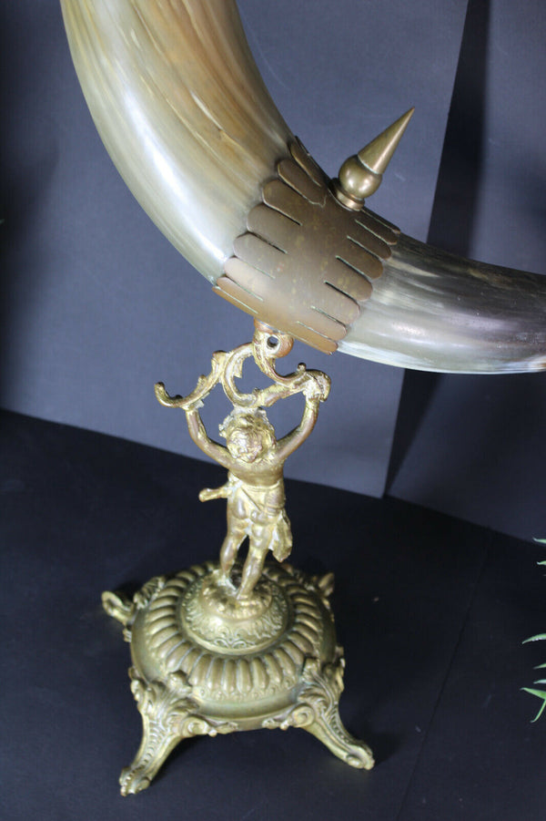 Antique French XL Cornucopia horn bronze putti figurine statue eagle