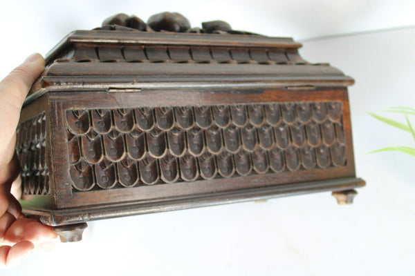 antique black forest wood carved box