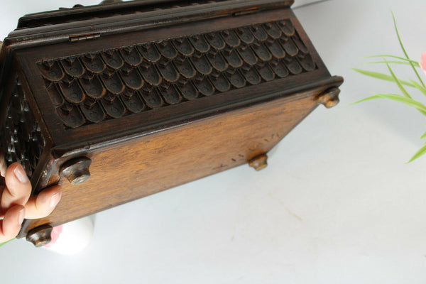 antique black forest wood carved box